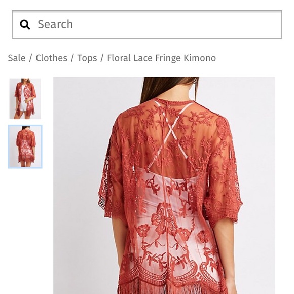 NWOT, Floral Lace Fringe Kimono - Picture 2 of 2